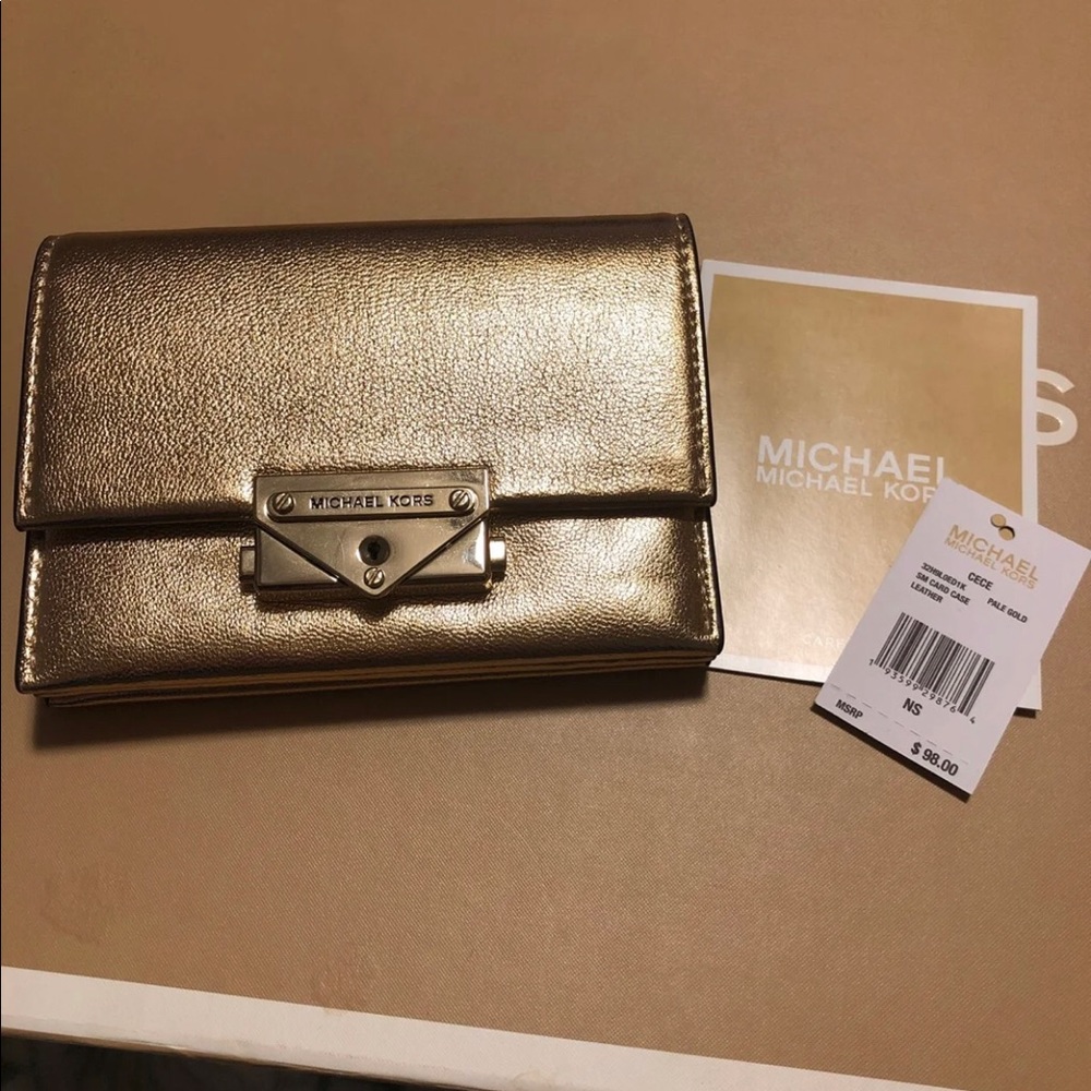 Michael Kors pale gold card case wallet
